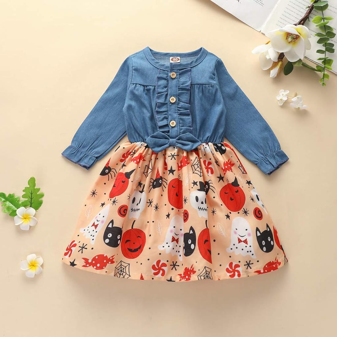 FINAL SALE-Baby Girl Halloween Denim Dress