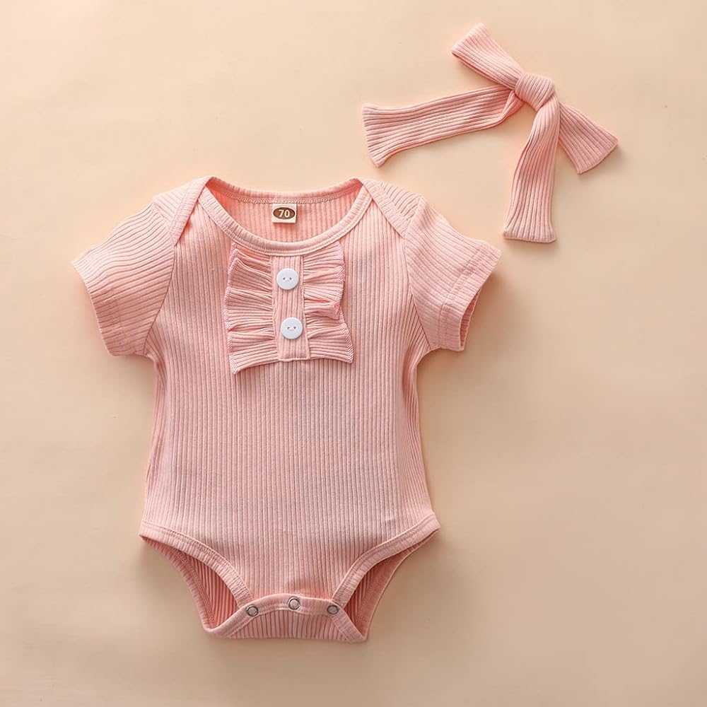 Baby Solid Bodysuit with Headband Set