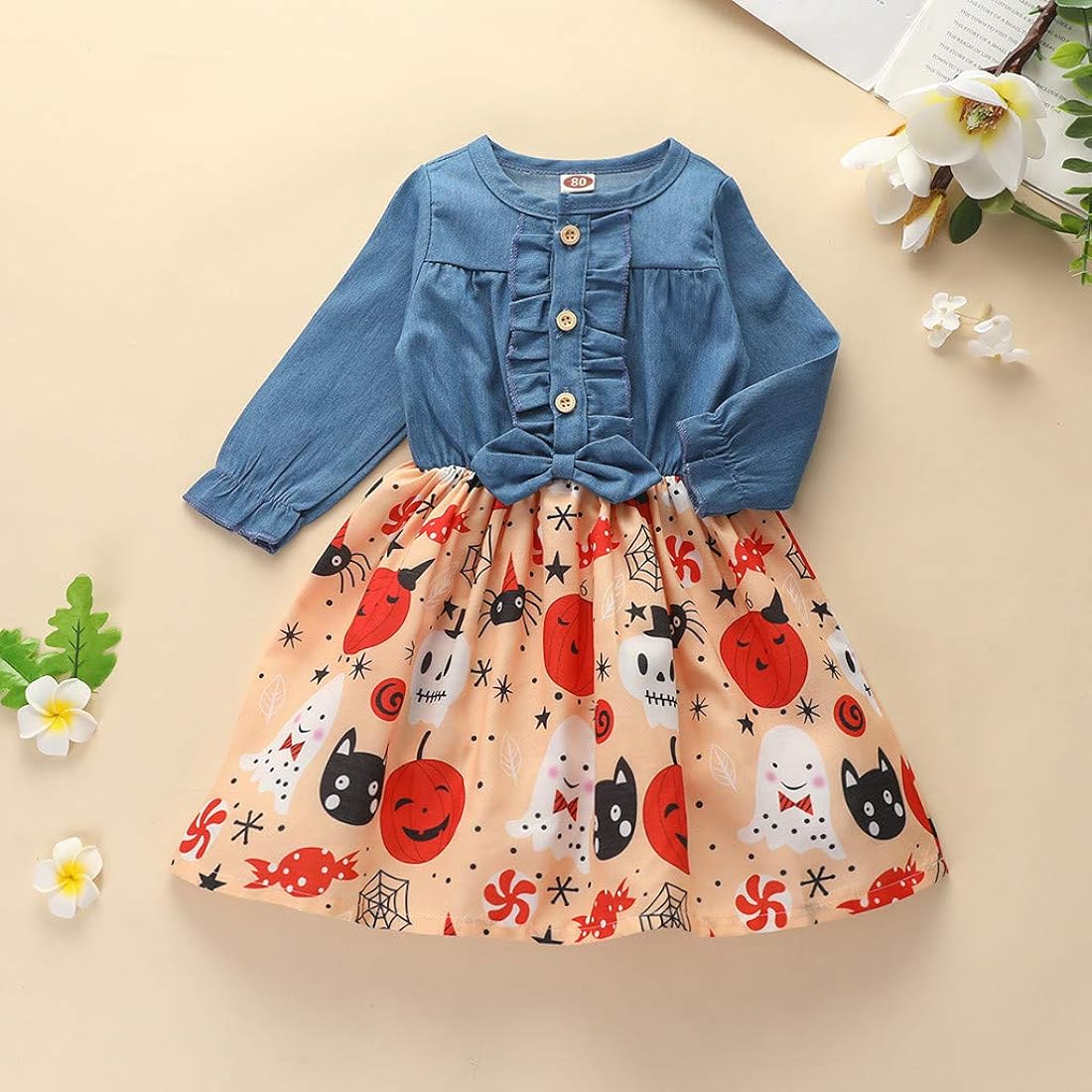 FINAL SALE-Baby Girl Halloween Denim Dress