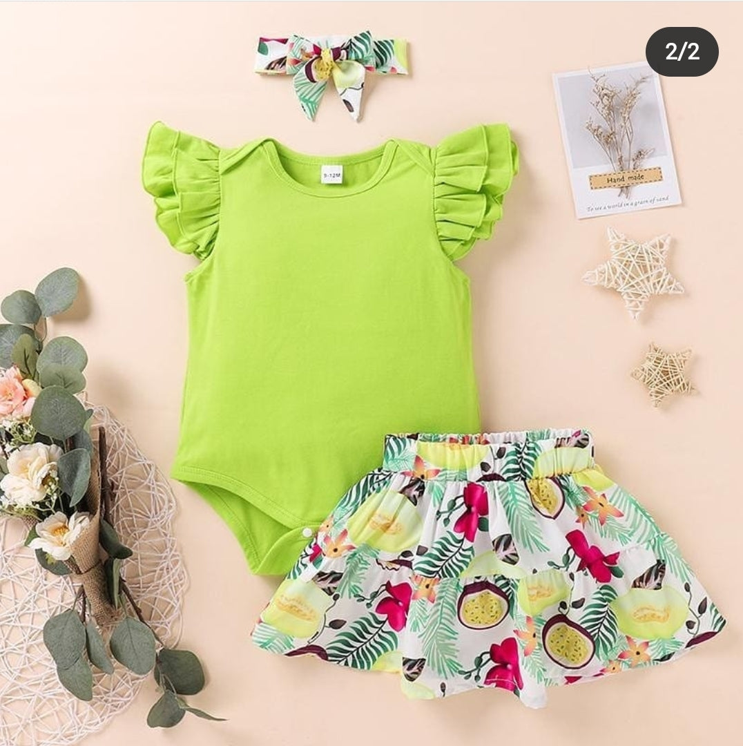 3pcs Baby Girl Short-sleeve Cotton Floral Suit-dress