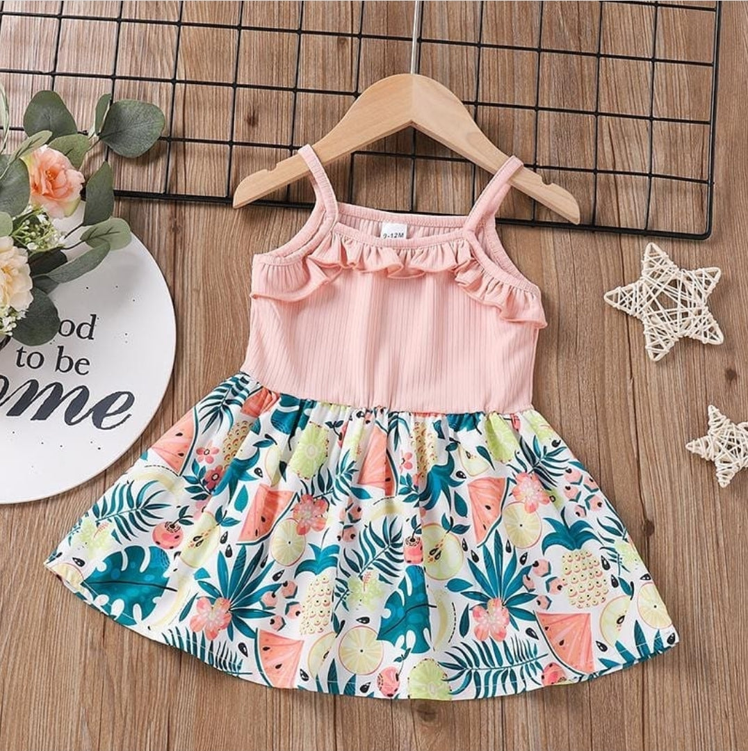 Baby Girl Fruit Sweet Sleeveless Solid Sling Dress