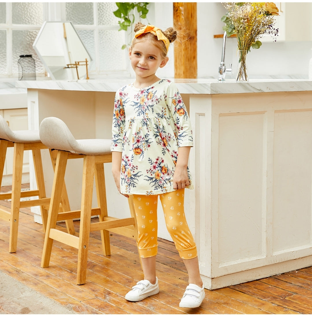 3-piece Baby Pretty Floral Dress Top and Polka Dots Pants with Headband Set