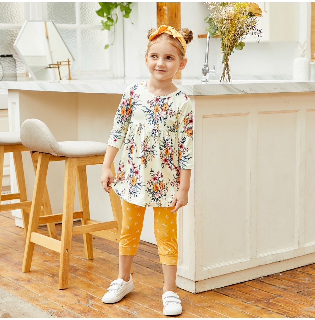 3-piece Baby Pretty Floral Dress Top and Polka Dots Pants with Headband Set