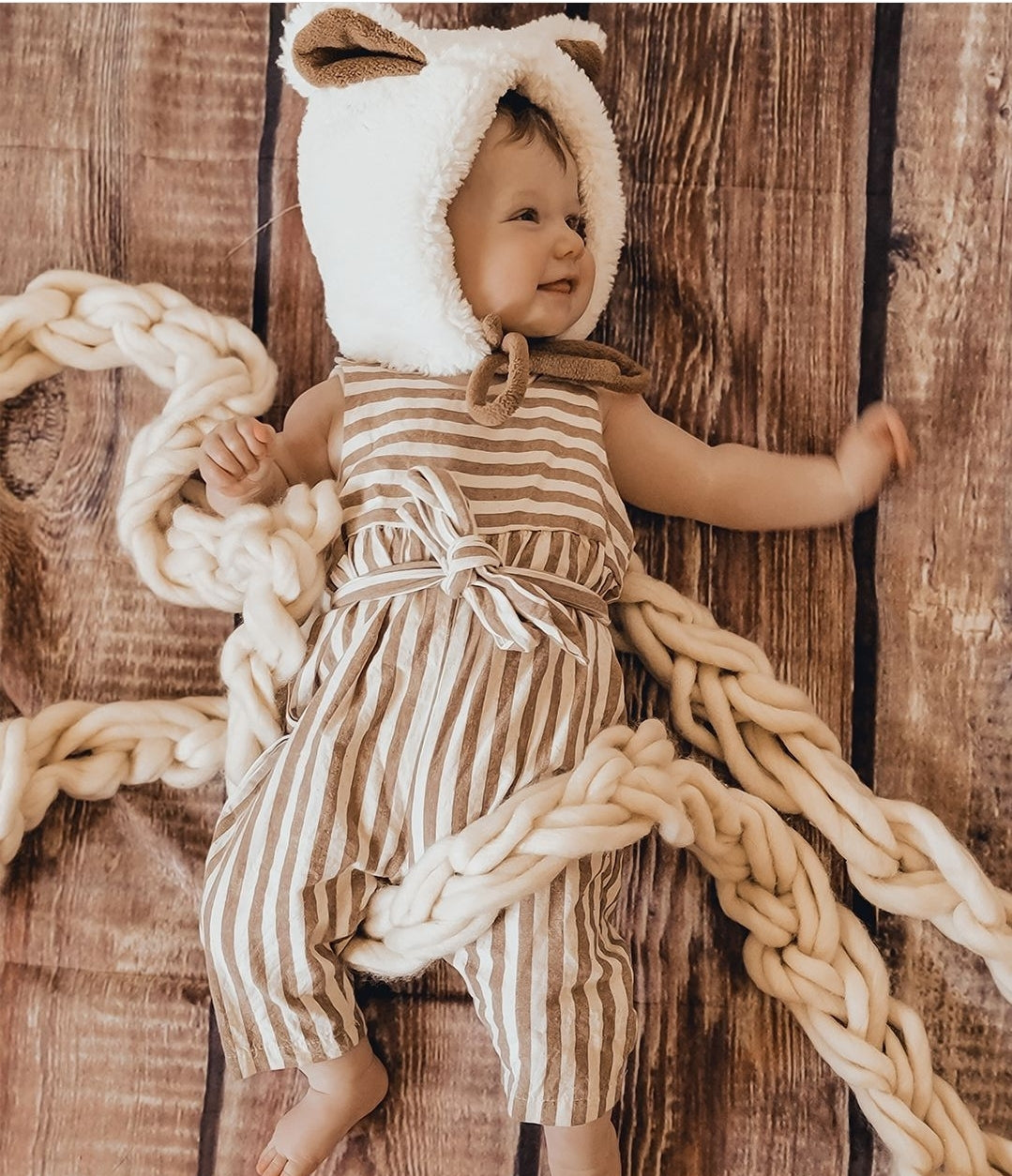 2-piece Baby / Toddler Striped Sleeveless Jumpsuit with Headband Set