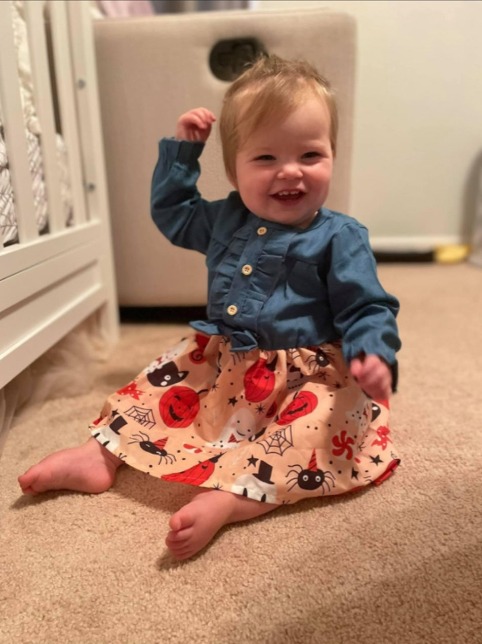 FINAL SALE-Baby Girl Halloween Denim Dress