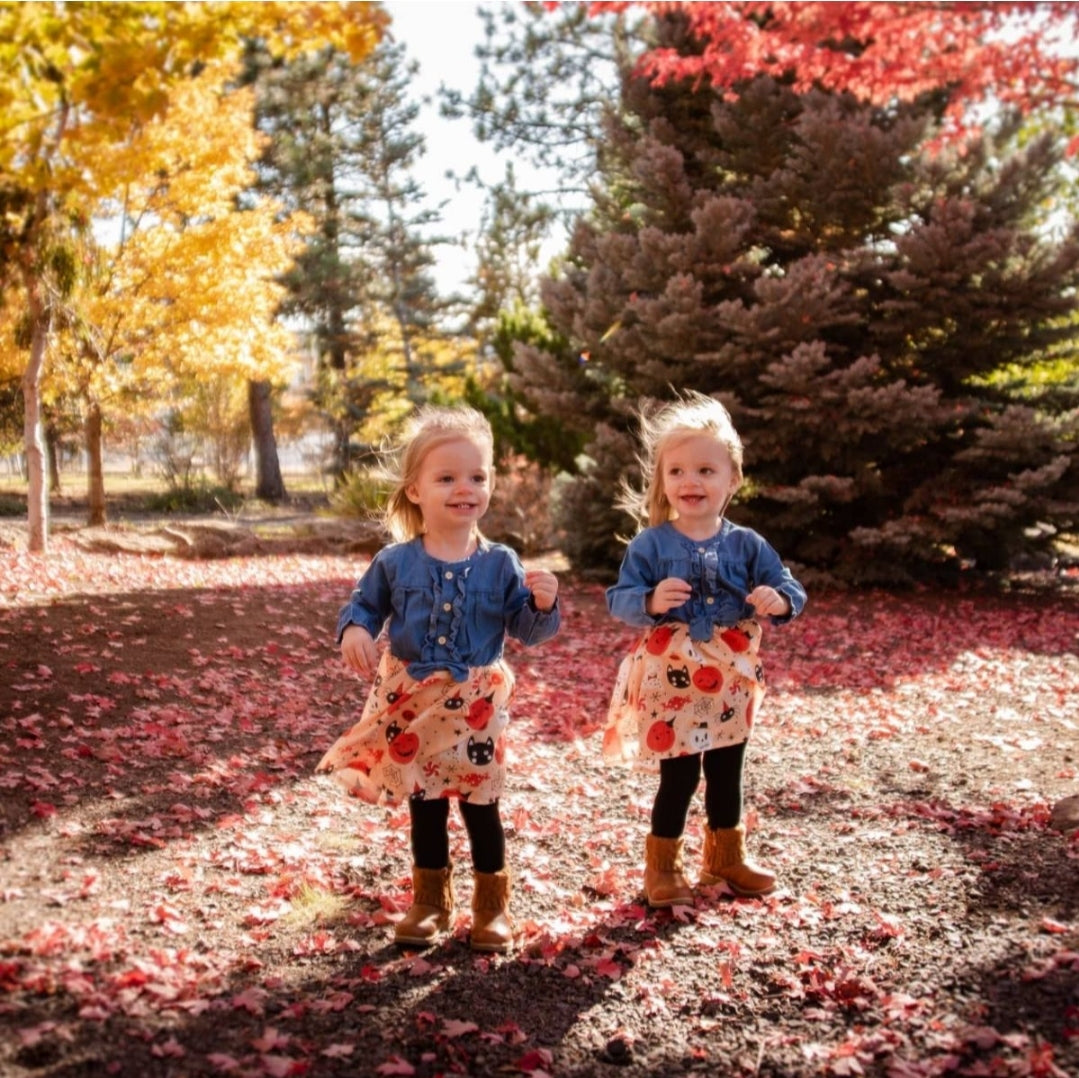 FINAL SALE-Baby Girl Halloween Denim Dress