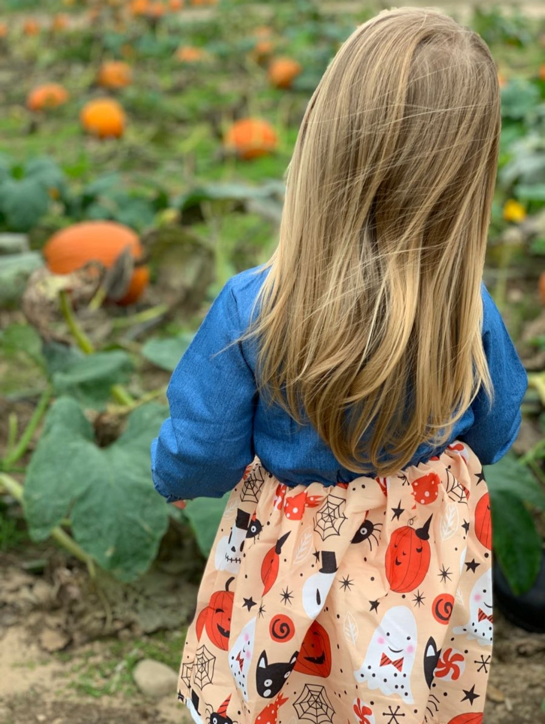 FINAL SALE-Baby Girl Halloween Denim Dress
