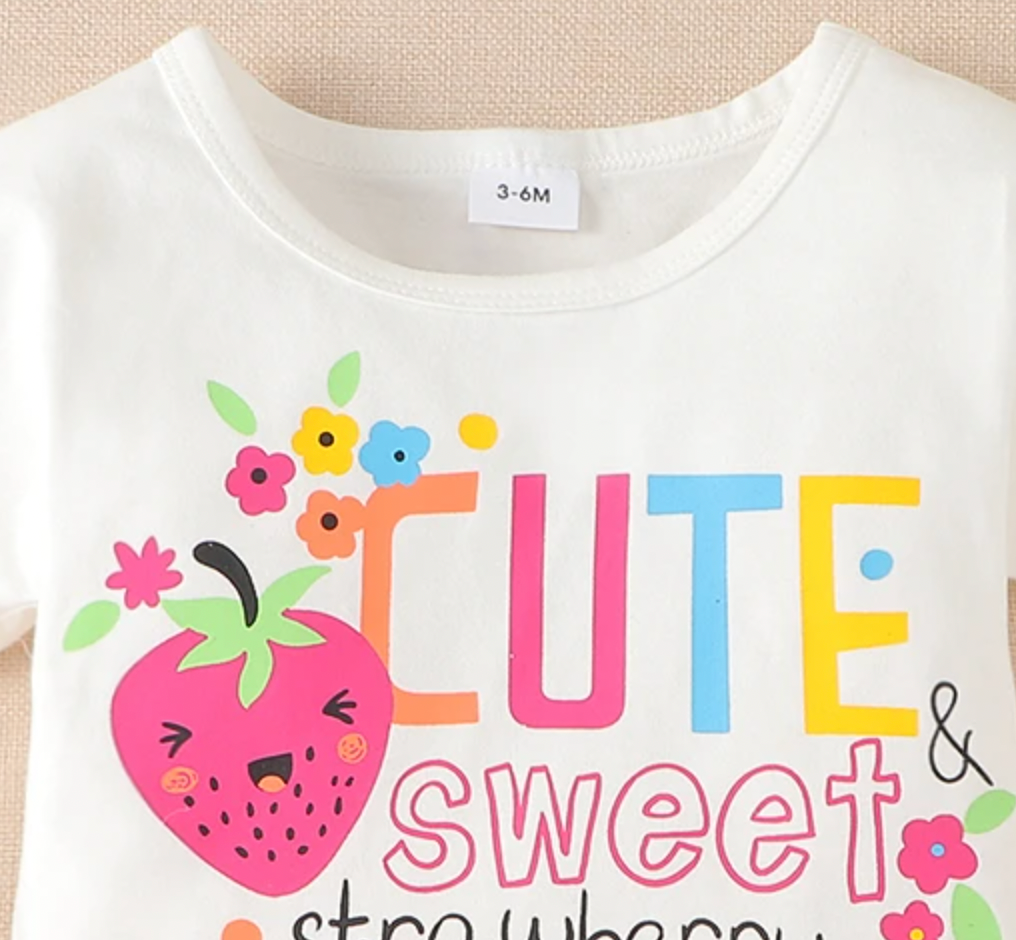 Baby Strawberry and Letter Print Short-sleeve Dress Romper