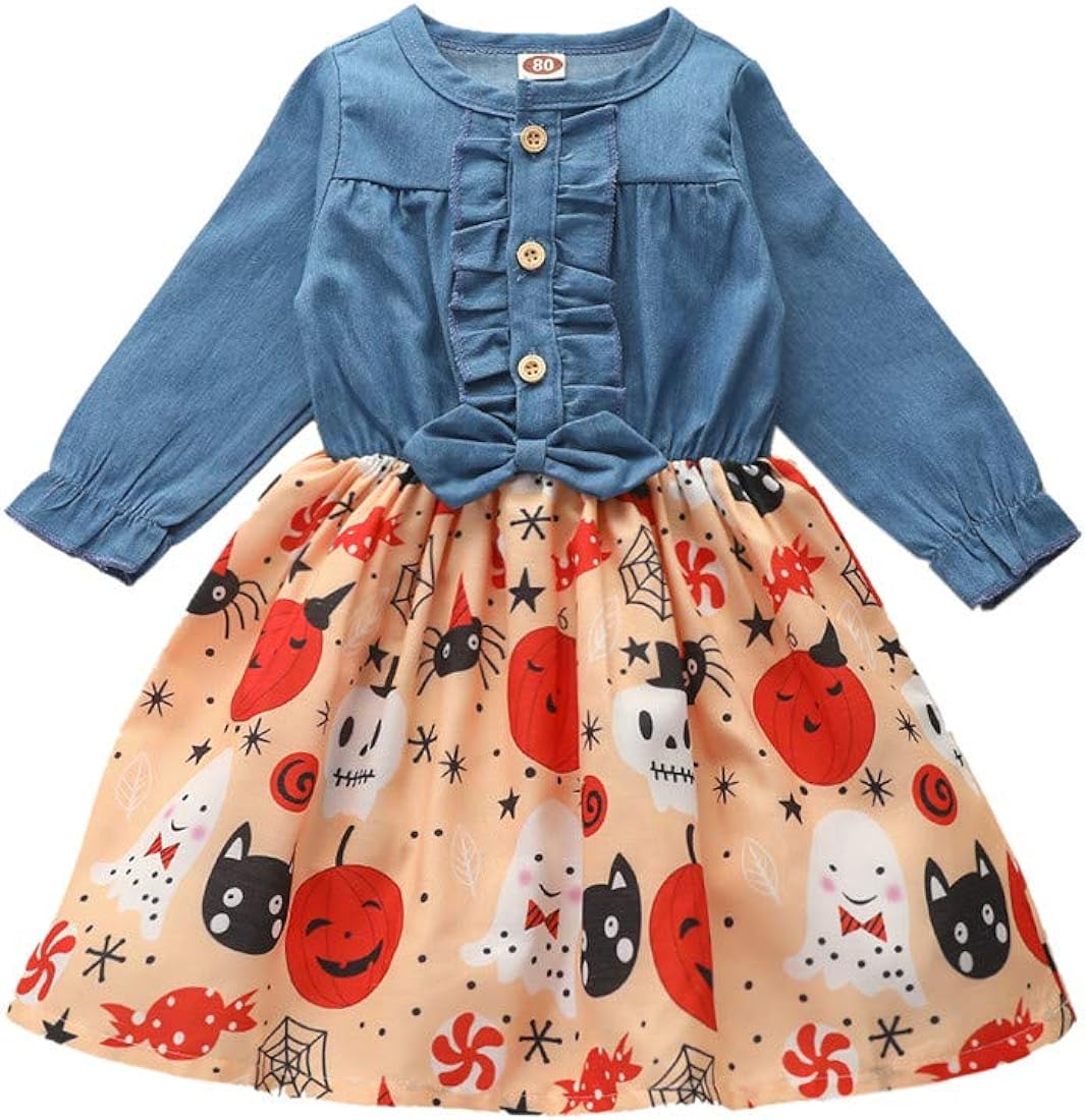 FINAL SALE-Baby Girl Halloween Denim Dress