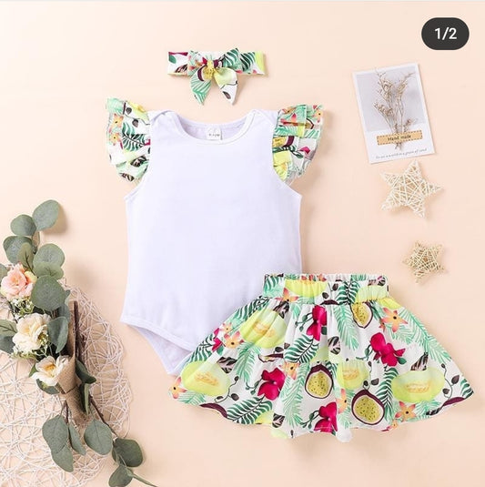 3pcs Baby Girl Short-sleeve Cotton Floral Suit-dress
