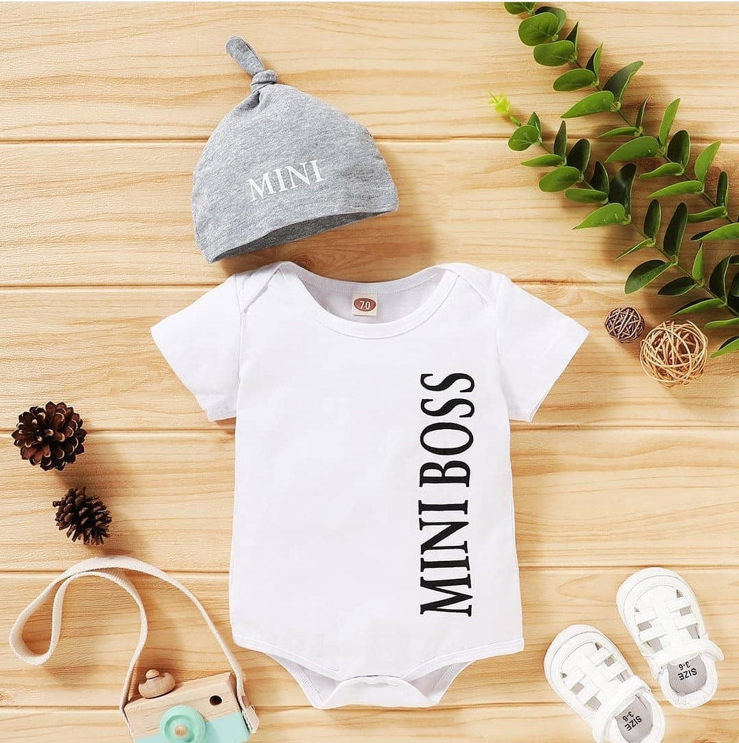 Baby MINI BOSS Print Rompers and Hat