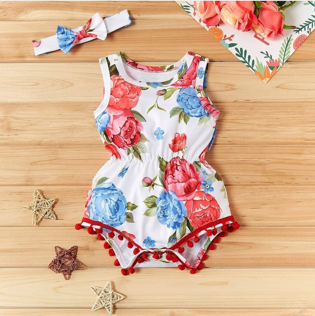 Baby Girl Floral Print Pretty Sleeveless Jumpsuit