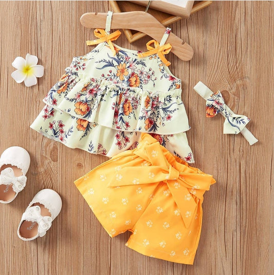 3pcs Baby Girl Sweet Floral Cute Sleeveless Baby's Sets