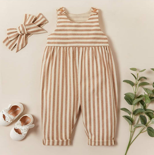 2-piece Baby / Toddler Striped Sleeveless Jumpsuit with Headband Set